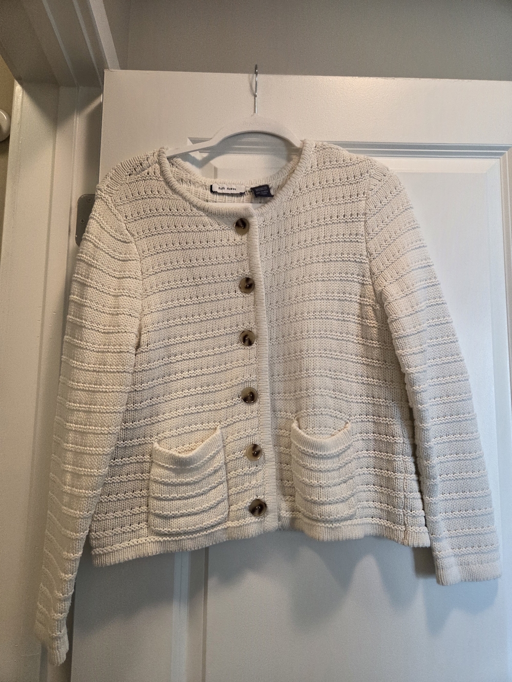 Ruth Howes Cream Textured Knit Button Cardigan Size Petite Large